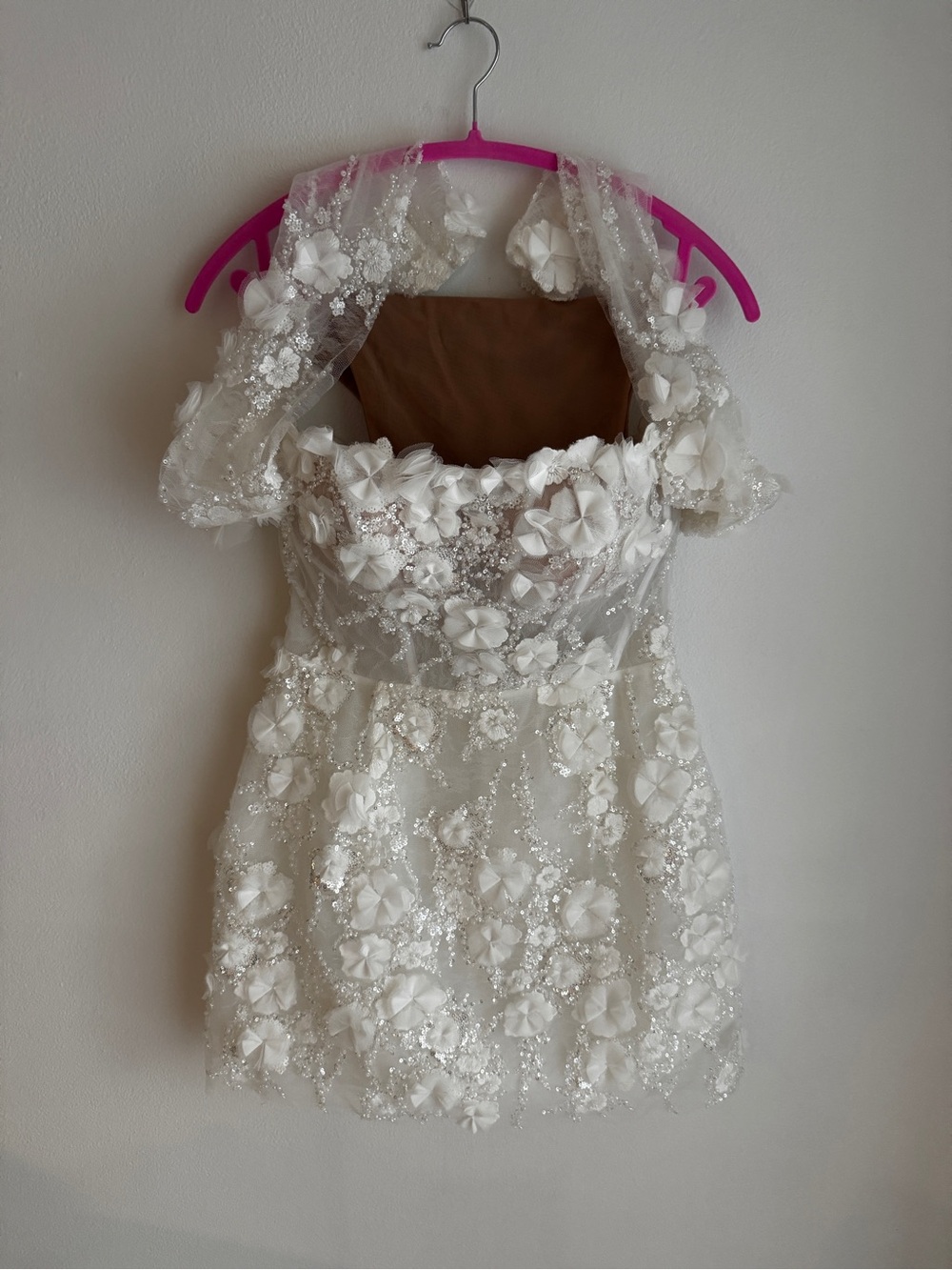 Rosie Etienne Isabelle Strapless White Floral Mini Bridal Dress & Gloves Size 6 - Picture 16 of 16